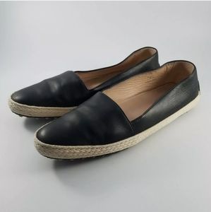 Tod’s Gommino Pantofola Leather Espadrilles Flats 8 (EU 38.5) Black